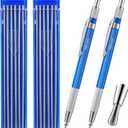 Hiboom 2 Pcs Welders Pencil with 24 Pcs Silver Round Refills, Mechanical Pencils Metal Marker with Built in Sharpener for Pipe Fitter Welder Steel Construction Fabrication Woodworking