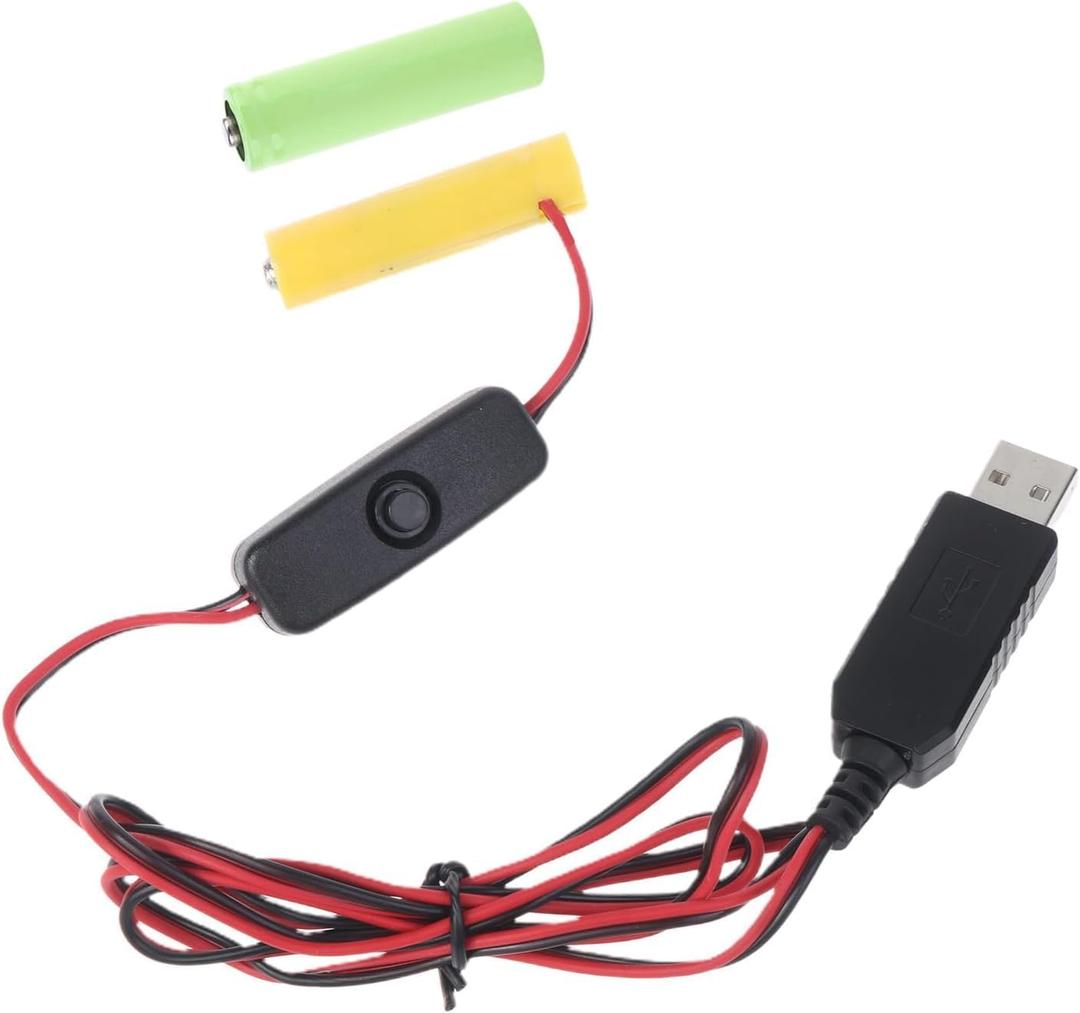 1 Set AA Battery Eliminators Cable 2m USB Power Supply Cable Replace 2pcs 1.5V AA Battery for Electric Flashlight Clock USB to Aa Household Batteries Household Supplies