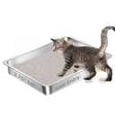 Amibud Low Entry Stainless Steel Cat Litter Box for Kittens, Metal Kitty Shallow Litter Box, Easy Access Kitty Litter Pan Tray, Easy Cleaning -17.72'' Lx 13.78'' W x 2.76'' H