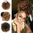 TOBBST Afro Puff Drawstring Ponytail Extension for Black Women Short Afro Curly Ponytail Extension Clip On Kinky Drawstring Curly Ponytail Bun (T1B/27#)