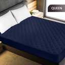 Utopia Bedding Quilted Fitted Mattress Pad, Queen Size, Elastic Fitted Mattress Topper Protector and Cover with Deep Pocket Stretches up to 16 Inches, Machine Washable (Navy)