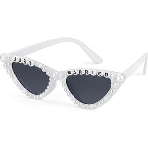 4 x WantGor Cat Eye Sunglasses for Women, Bachelorette Party Bride to Be Gifts Bride Sun Glasses Bridal Engagement Decorations (White)