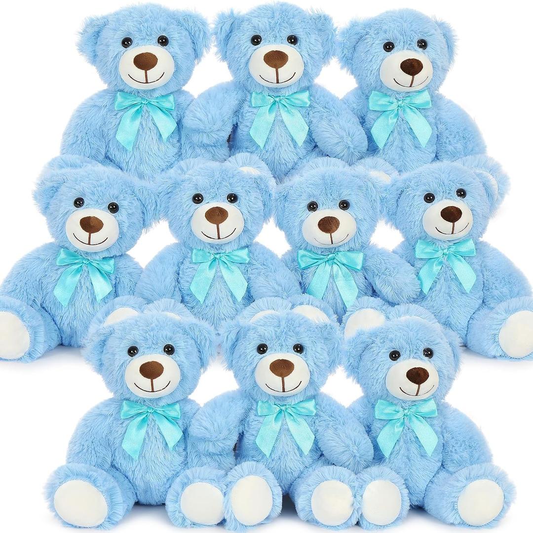 MaoGoLan Bulk Teddy Bear Baby Shower, 10 Packs Small Light Blue Teddy Bear Stuffed Animals in Bulk,13.5" Small Stuffed Bears Plush for Wedding,Birthday,Christmas, Party Decorations