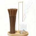 2-in-1 Glass Incense Holder for Sticks, Wooden Incense Burner with Ash Catcher & Incense Storage, Anti-Ash Flying Incense Stick Holder for Meditation, Yoga, Spa, and Home Decor(Natural Wood)