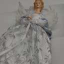 Christmas Angel Tree Topper with Feather Wings, Plug in Christmas Tree Ornament for Indoor Office Xmas New Year Holiday Tree Decoration, White and Blue