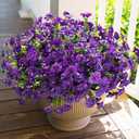 HyeFlora Artificial Flowers for Outdoors Fake Plants Outside Decoration, 12 Bundles Silk Purple Morning Glory with Eucalyptus UV Resistant Look Real Faux Flower for Planter Front Door Porch Patio Yard