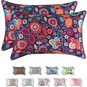 MR&HM Satin Pillowcase for Hair and Skin, Silk Satin Pillowcase 2 Pack, Standard Size Pillow Cases Set of 2, Silky Pillow Cover with Envelope Closure (20x26, Boho Floral)