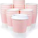 Disposable Coffee Cups With Lids - (80 set) 12 oz Paper To Go Coffee Cups With Resealable Lids Prevent Leaks! Travel Insulated Hot Beverage Drink Cup. Will Not Bend With Heat or Burn Fingers (Powder Pink)