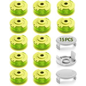 YWTESCH String Trimmer Refill for Ryobi One Plus+ AC80RL3,11 FT/0.080-Inch Weed Eater String Compatible with Ryobi Weed Wacker 18v, 24v, and 40v Trimmers (12 Trimmer Line & 3 Trimmer Cap)