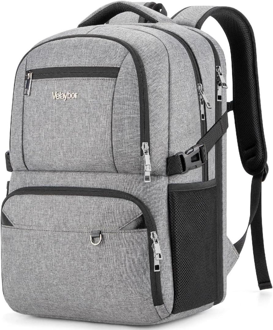 Insulated Lunch Backpack Fit 17" Laptop, Work Backpack with Lunch Box & USB Charging Port for Men & Women, Water Resistant College Computer Bag for Travel, Business, Hiking (Gray)