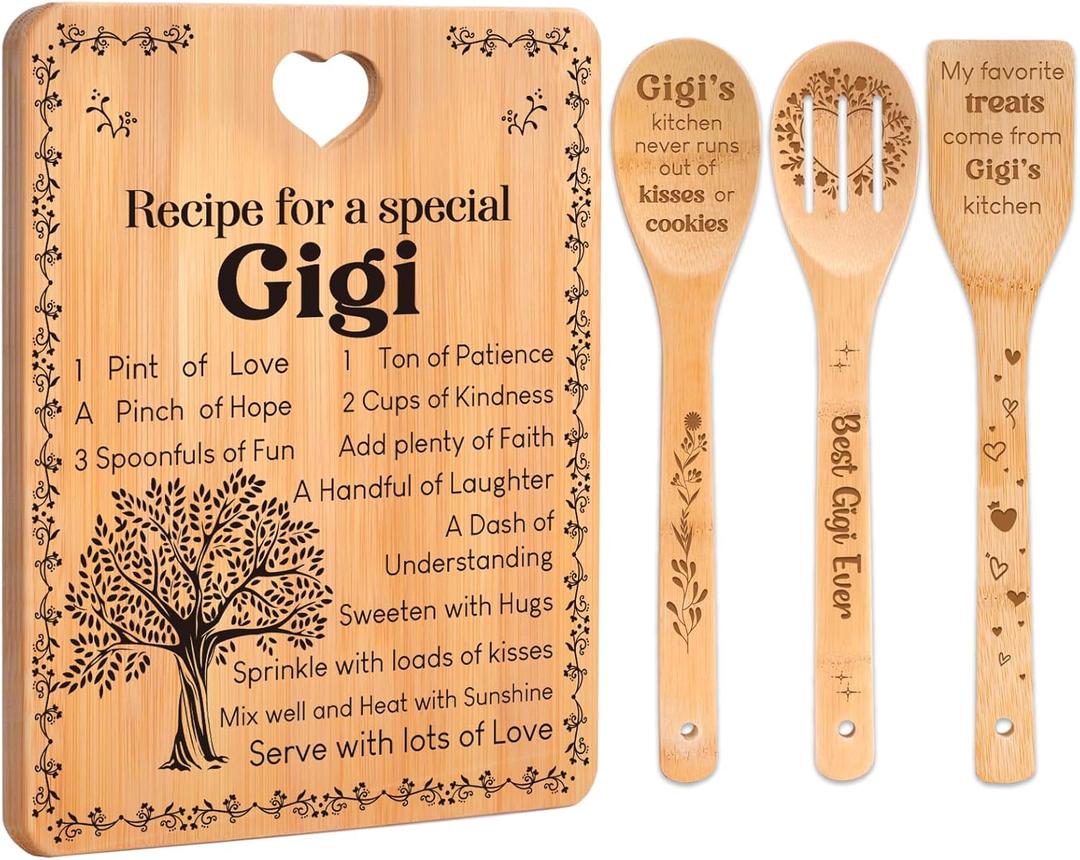 Gigi Gifts - "Recipe for a Special Gigi" Gigi Gifts for Grandma Cutting Board Set, Bamboo-Made Engraved Utensil Set Gifts for Gigi Cutting Board, Best Gigi Ever Gifts.