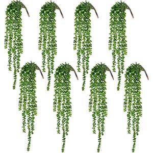 CEWOR 8pcs Artificial Succulents Hanging Greenery Plants Fake String of Pearls for Wall Home Garden Outdoor Decor (24 Inches Each Length)