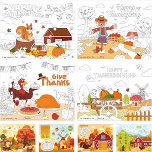 16PCS Thanksgiving Coloring Placemats, Large Kids Paper Thanksgiving DIY Placemats for Classroom Crafts Activity Party Supplies (Classic)