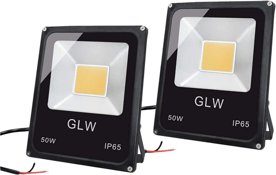 50W LED Landscape Lights 12-24V DC Warm White Flood Lights Low Voltage Landscape Lighting IP65 Waterproof Security Light for Walls Trees Flags Outdoor Spotlights with Spike Stand(2 Pack)
