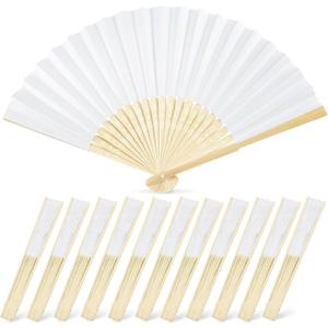 JOHOUSE 12 Pcs White Paper Fans Handheld 8.3 Inch Foldable Hand Fan, Folding Fans Handheld for Women, Paper Fan for Wedding Guests, Bridal & Baby Shower Favors, Party Decorations