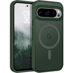 BENTOBEN for Google Pixel 9 Pro Case, Strong Magnetic Translucent Matte Frosted Case [Compatible with MagSafe] Slim Shockproof Women Men Protective Phone Cover for Google Pixel 9 Pro 6.3", Dark Green