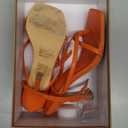 Elisabet Tang Womens Square Toe Heeled Sandals,4.3 inch Square Toe Thong Strappy Ankle Strap Stiletto Heel Sandals Wedding Dress Party Shoes Orange Size 7