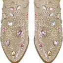 Richealnana Sparkly Gem Rhinestones Calf Mid High Boots for Women Cowboy Cowgirl Boots for Women 2INCH Heeled Pull Tabs Boots Gem (Gold, Size 8)