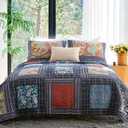 Secgo Queen Comforter Set for Bed - 100% Cotton Quilts Queen Size, Black Bedspreads (90 * 98 Inch) with 2 Pillow Shams, Patchwork Reversible Lightweight Bedding (Interstellar)