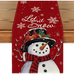 Artoid Mode Red Snowman Let It Snow Winter Table Runner, Seasonal Christmas Kitchen Dining Table Decoration for Home Party Indoor 13x120 Inch