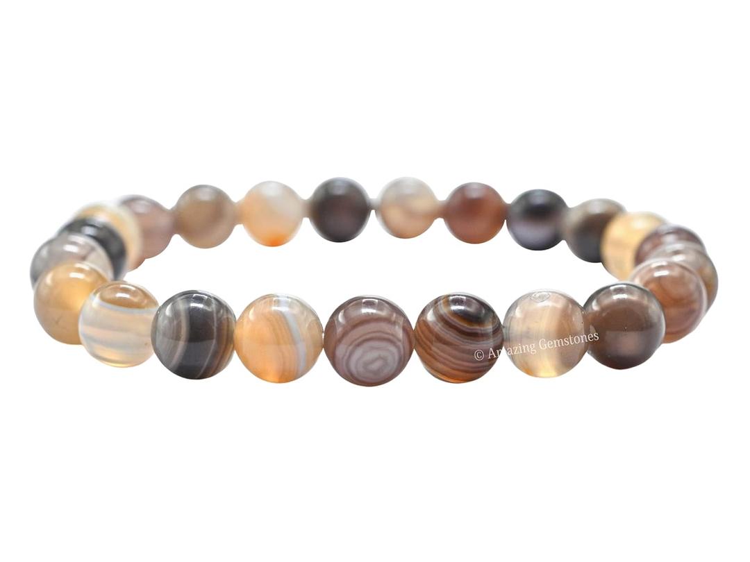 Botswana Agate Bracelet for Women Men's Gifts - Protection Healing Crystal Bracelet - 8mm Gemstone Beaded Stretchable Bracelet Pulseras Para Hombres Mujer Stocking Stuffers