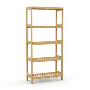 Bamboo Shelf,Bamboo Shelf Stand Utility Storage Shelf Multifunctional Bathroom Kitchen Living Room Holder Plant Flower Stand (5-Tier)