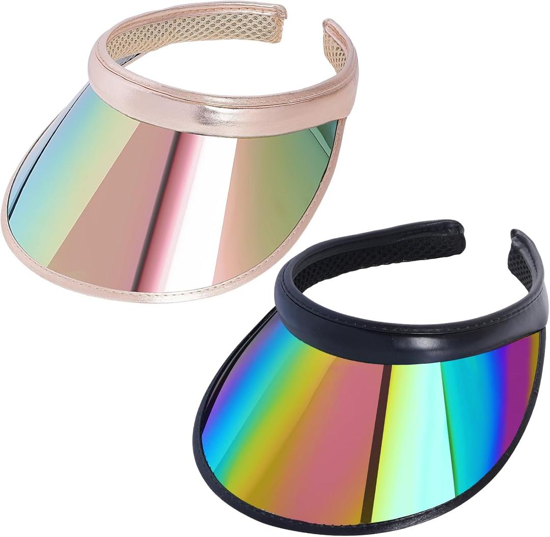 2 Pack Sun Visor Hats Women UV Sports Iridescent Multi Color Tennis Golf UPF Cap Headwear for Men Women Outdoor Summer Travel (One Size, Khaki & Black)