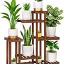Carbonized Wood Plant Stand, 6-Tier Indoor Tiered Plant Shelves, Space-Saving Narrow Wood Plant Rack for Multiple Plants, Sturdy Flower Stand for Living Room/Balcony/Garden/Outdoor, Easy Assembly