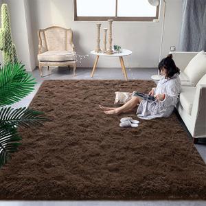 DweIke Fluffy Brown Rugs for Bedroom Living Room, 3x5 Feet Soft Plush Shaggy Dark Brown Girls Boys Kids Rug, Non-Slip and Machine Washable Carpet for Dorm Nursery Classroom Decor