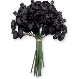 Artificial Silk Ranunculus Flowers, 18 Pcs Real Touch for Home, Garden, Wedding, Party & Festival Decorations, DIY Flower Arrangements, Black