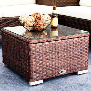 DIMAR GARDEN Outdoor Coffee Table Wicker Patio Side Table with Glass Top,19.7in Mixed Brown