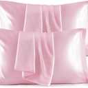Bedsure Satin Pillowcase Standard Set of 4 - Pink Silky Pillow Covers for Hair and Skin 20x26 Inches, 4 Pack with Envelope Closure, Similar to Silk Pillow Cases, Gifts for Women Men