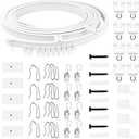 Swpeet 151PCS 5M Ceiling Curved Curtain Track Kit, Soft Windows Curved Track System, Metal Curtain Hooks & Clips, Snap-on Ceiling Brackets