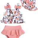 Mioglrie Baby Infant Swimsuit Girl Toddler Bathing Suit Girl Summer Beach Bikini Tankini Swimwear Hat 3-24 Months 2t-5t (6-12 Months, Pink Butterfly)