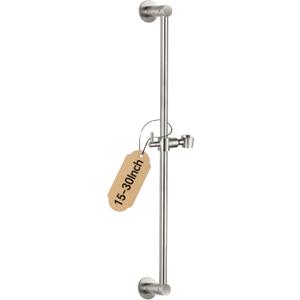 Shower Slide Bar Adjustable Handheld Shower Head Holder Wall Mount - 30inch All-Metal Shower Head Slide Bar Compatible with Bathroom Drill Free Glue Installation - Brushed