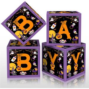 4 Pcs Halloween Baby Shower Boxes Decorations A Baby is Brewing Baby Shower Decorations 12 inch Balloon Boxes for Baby Happy Boo Day Birthday Party Supplies Photography Prop