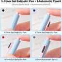 Metallic Multi-Color Pen with Pencil, Retractable Gel Ink Ballpoint Pen, Black, Blue, Red Ink, 0.7mm, Smooth Writing, Quick Dry, with Refills, Office Supplies (Blue and Pink Contrast)