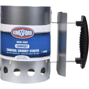 Kingsford Compact Charcoal Chimney Starter for Grills and BBQs, Dimensions 8.1 x 5.7 x 10 Inch, Quick-Light, Heat Shield, Stay-Cool Handle, Durable Zinc Steel, No Assembly