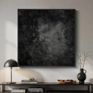 Large Framed Black Abstract Wall Art, Modern Square Canvas Painting Artwork for Walls, Minimalist Dark Moody Pictures for Living Room Bedroom Dining Room Hallway Office Wall Decor, 36x36 In