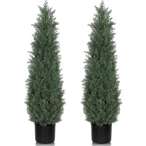 3FT Artificial Topiary Cedar Trees, 2-Pack Realistic Pre-Potted UV Resistant Faux Cypress Plants for Home Porch, Garden, and Entryway Decor