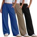 Neer 3 Pack Women's Wide Leg Sweatpants Yoga Baggy Lounge Pants Travel Cozy Workout Drawstring Loose Joggers with Pockets (L)
