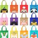 Golray 12PCS Non-Woven Safari Goodie Bags, Jungle Party Favor Totes with Handles & Double-Sided Animal Prints for Kids Birthday, Baby Shower & Daily Use, Gift Bags for Party Decorations Supplies