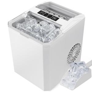 Sweetcrispy Countertop Ice Maker - 9 Cubes in 6 Mins, 26lbs/24Hrs, 2-Size Bullet Ice, Self-Cleaning Portable Ice Machine with Quiet Operation for Home Office Camping, White