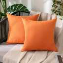 MIULEE Pack of 2 Decorative Outdoor Solid Waterproof Fall Throw Pillow Covers Faux Linen Garden Farmhouse Cushion Cases for Summer Patio Tent Balcony Couch Sofa 18x18 Inch Bright Orange