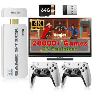 2026 New Retro Gaming Console, Retro Gaming Stick with 20,000+ Classic Games and 23 Game Emulators, Plug & Play 4K HDMI Output Game Console Stick with Dual 2.4G Controllers (64GB)