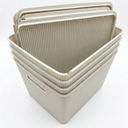 Storage Basket With Lid, Storage Baskets with Lids - Set of 4 Stackable Plastic Boxes with Handles - Decorative Shelf Organizer Bins for Bathroom and Closet