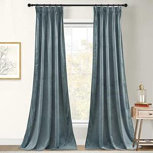 StangH 120 inches Long Stone Blue Velvet Curtains, Extra Long Pinch Pleated Living Room Curtains Thermal Insulated Room Dividers for Sliding Door Home Office, W30 x L120, 2 Panels