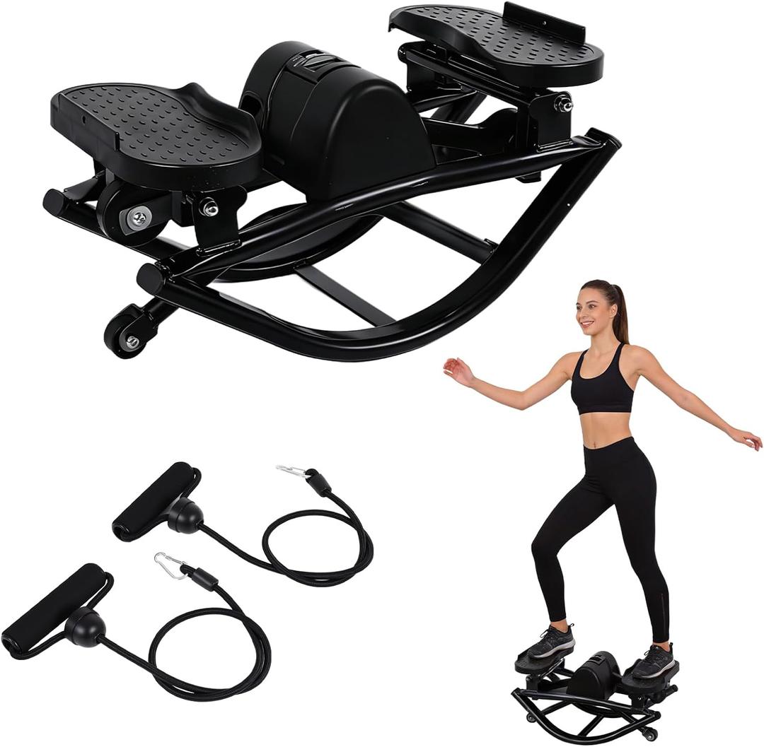 The Rock Stepper Machine with Resistance Bands-Side to Side Stepper for Exercise at Home,3D Rocking Stepper for Hip Mobility&Posture Correction,Low-Impact Full Body Workout with Digital Monitor