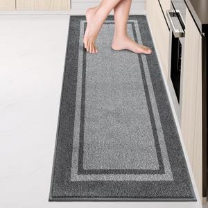 Kitchen Rugs 24" x 84", Non-Slip Machine Washable Kitchen Runner Rugs Floor Mats, Absorbent Comfort Standing Mats for Kitchen, Sink, Laundry and Hallway, Rolled Packaging, Light Grey & Dark Grey
