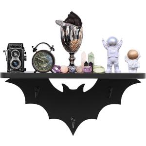 Bat Shelf Floating Shelves for Wall,15.5 inch Wall Shelf with 3 Key Hooks,Black Shelves for Living Room Bedroom Kitchen Gothroom